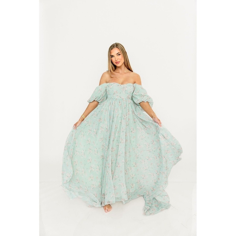 Worth Collective Willow Maxi Dress w/Train Cottage Sage Large NWT Princess - Picture 15 of 15